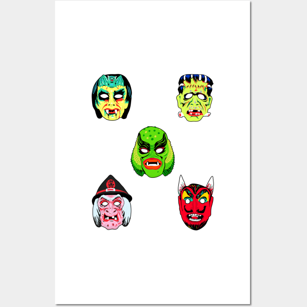 Vintage Horror Mask Set Wall Art by Jakmalone